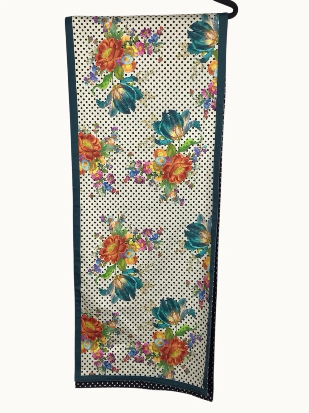 MacKenzie-Childs Flower Market Table Runner Polka Dot Reversable Pink Teal Rare
